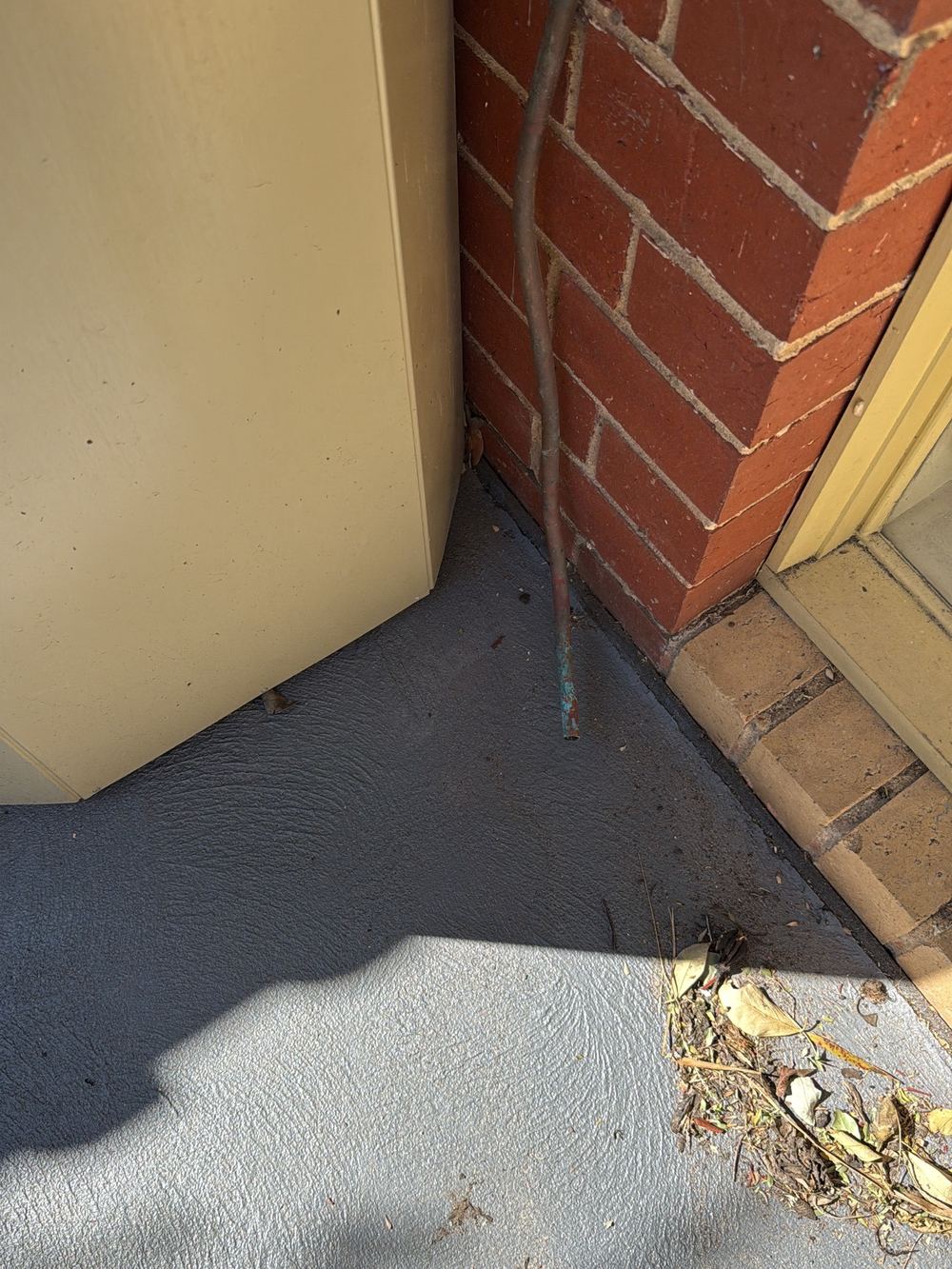 Hot water unit overflow discharging onto the ground beside the wall, found during a building and pest inspection in Newport