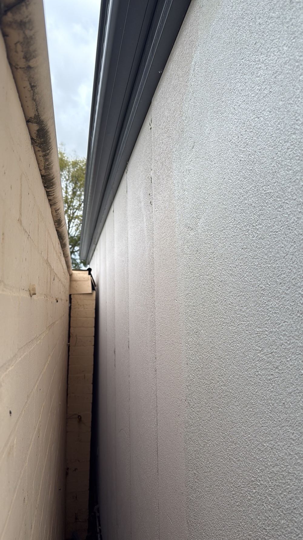 Boundary wall panels left uncoated and exposed to weather for years, found during a defect investigation in Herne Hill